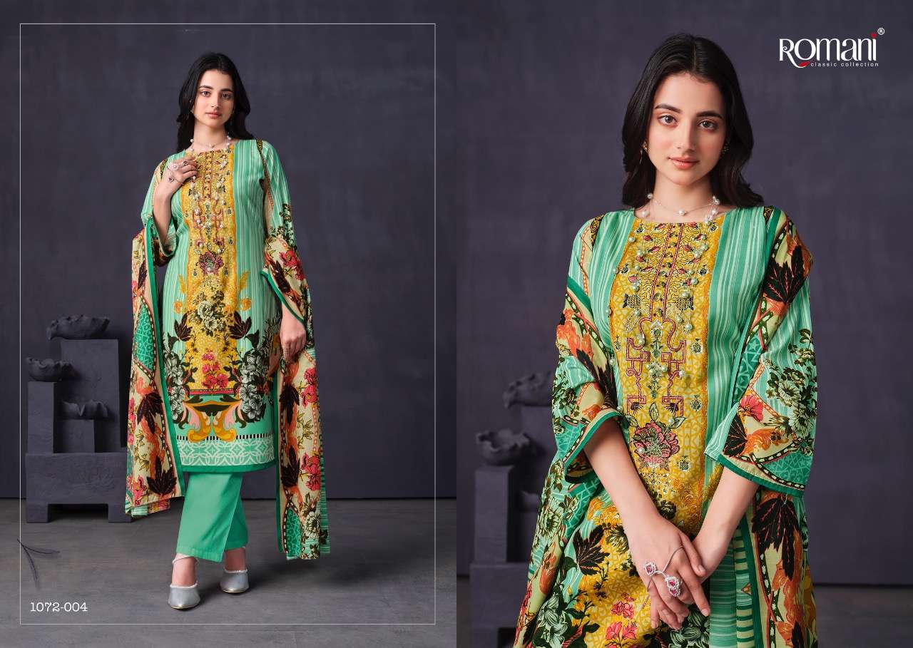 MAREENA VOL-9 BY ROMANI 1071-001 TO 1071-010 SERIES SUITS BEAUTIFUL FANCY COLORFUL STYLISH PARTY WEAR & OCCASIONAL WEAR SOFT COTTON PRINT DRESSES AT WHOLESALE PRICE